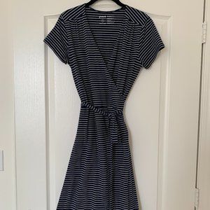 Pact Organic Cotton Wrap Dress - Navy Stripe - 6